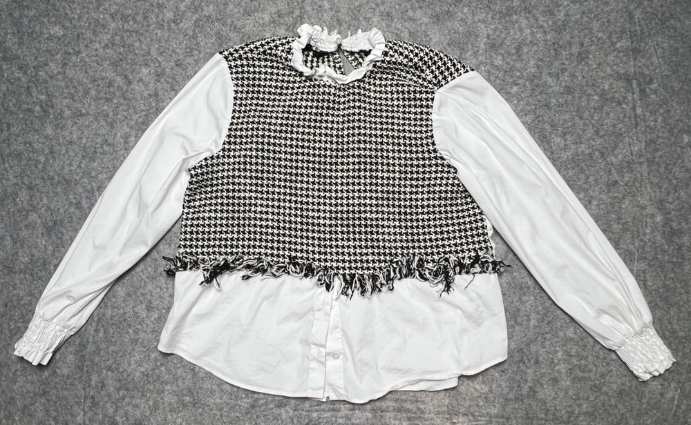 Zara Women's Textured Tweed Cotton Sleeves Body Fringe Top Size Medium Cowgirl